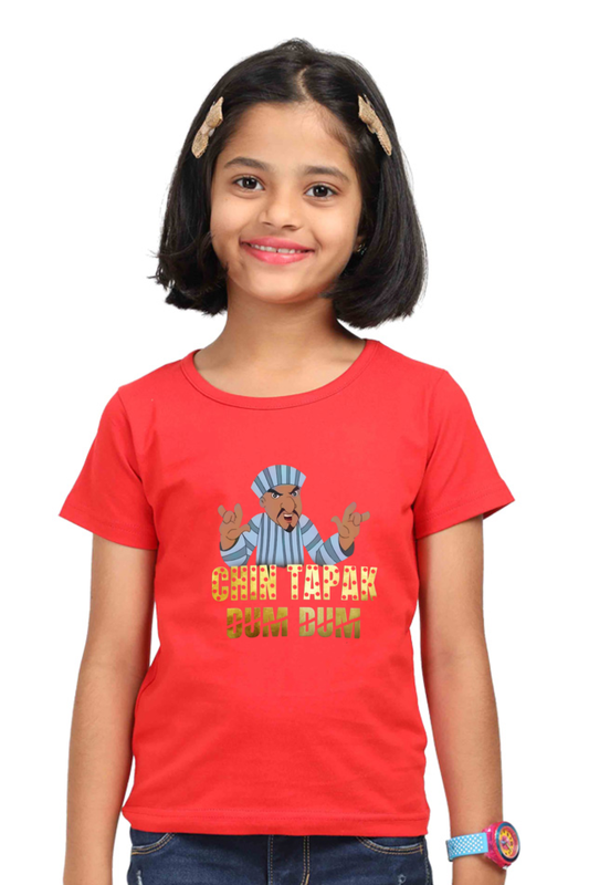 Girl's Chin Tapak Dum Dum art pattern regular fit with a red variant T-Shirt