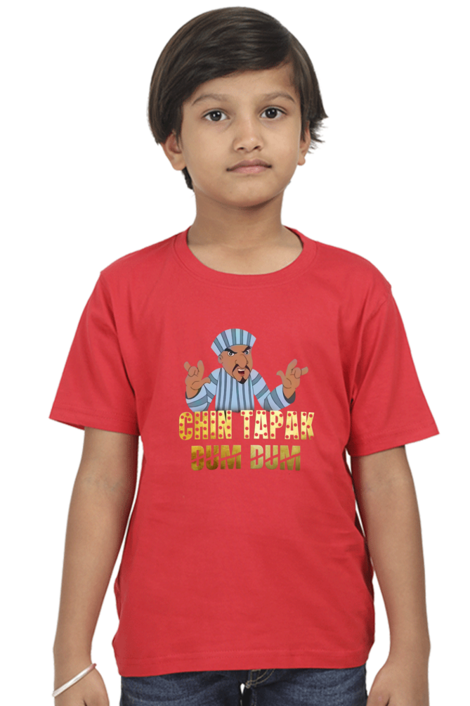 Boy's Chin Tapak Dum Dum art pattern regular fit with a red variant T-Shirt