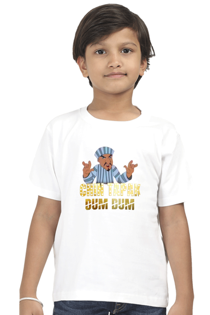 Boy's Chin Tapak Dum Dum art pattern regular fit with a single color T-Shirt