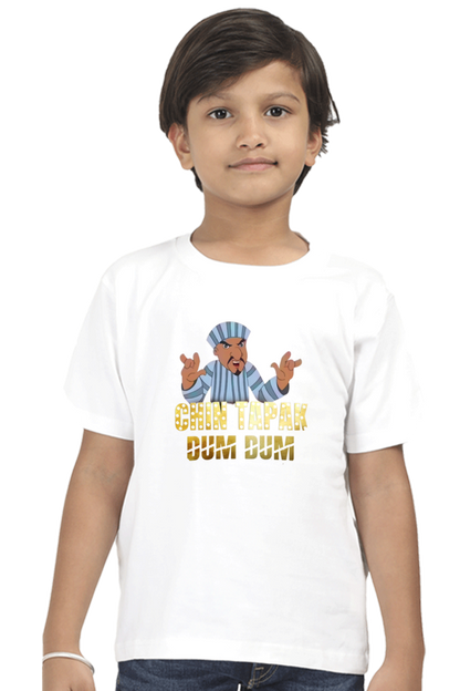 Boy's Chin Tapak Dum Dum art pattern regular fit with a single color T-Shirt