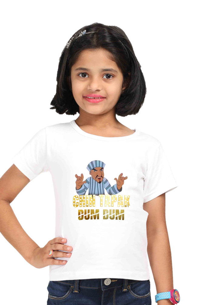 Girl's Chin Tapak Dum Dum art pattern regular fit with a light color T-Shirt