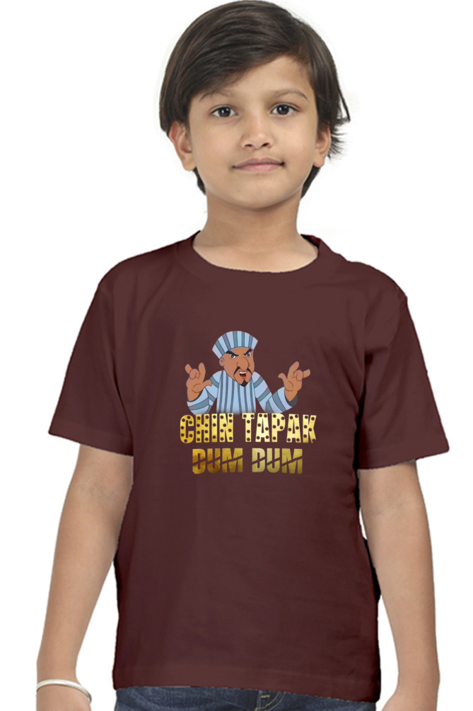 Boy's Chin Tapak Dum Dum art pattern regular fit with a red variant T-Shirt