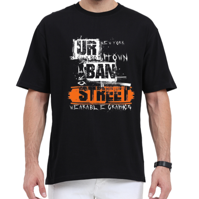 Men t-shirt pattern with a regular life-style oversized black variant t-shirts