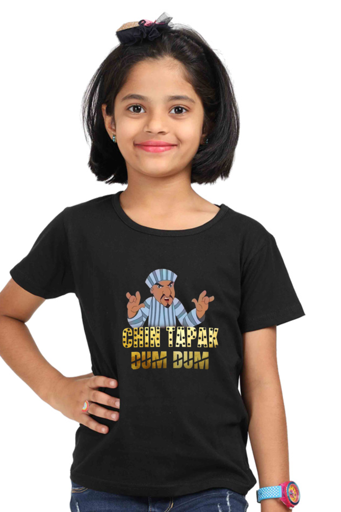 Girl's Chin Tapak Dum Dum art pattern regular fit with a light color T-Shirt