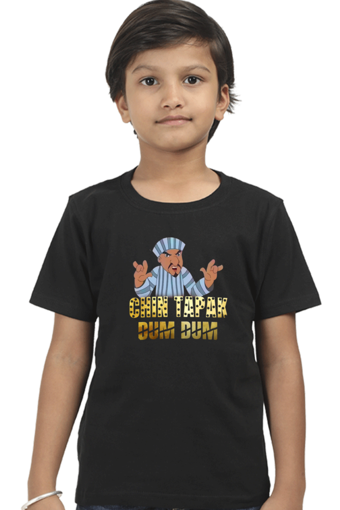 Boy's Chin Tapak Dum Dum art pattern regular fit with a single color T-Shirt