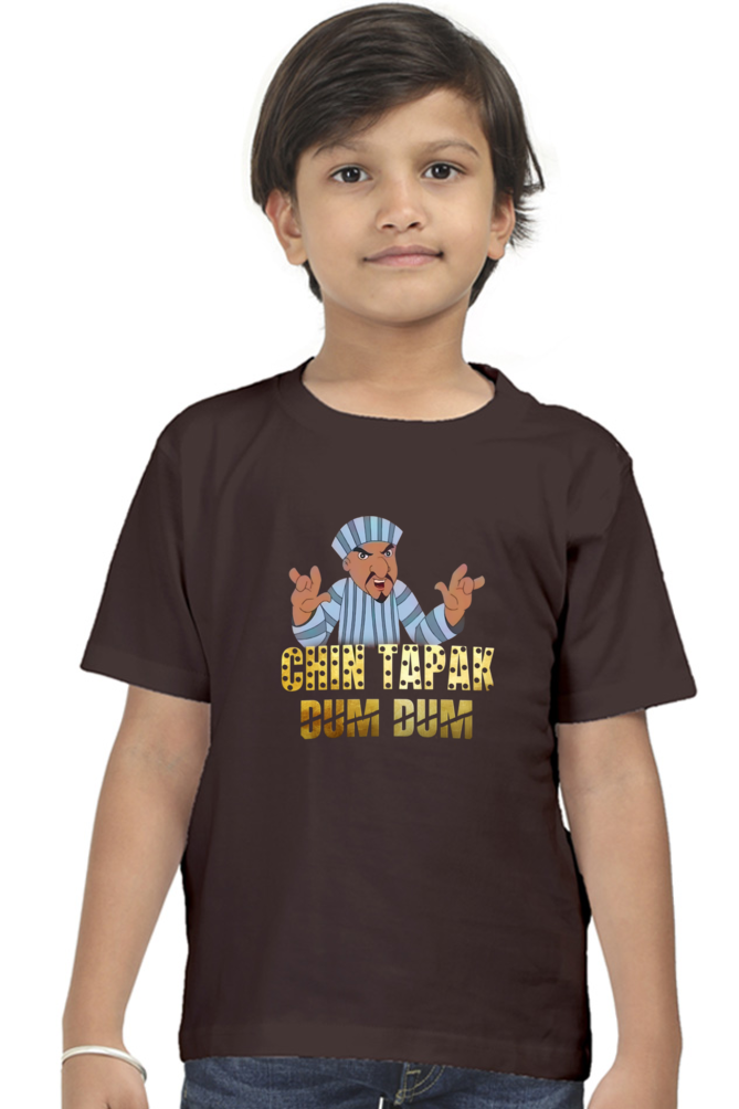 Boy's Chin Tapak Dum Dum art pattern regular fit with a single color T-Shirt