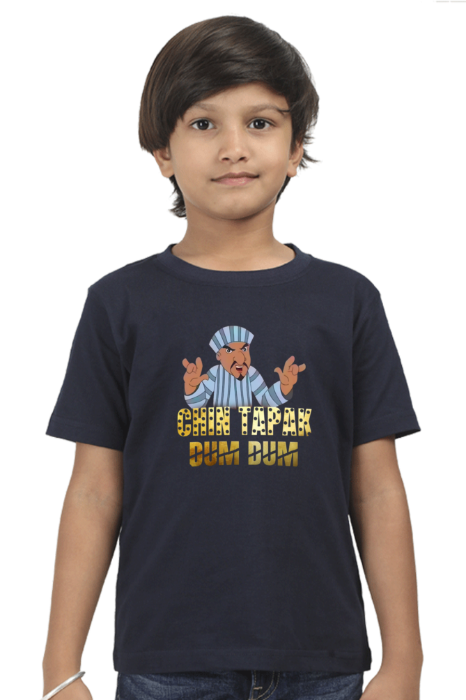 Boy's Chin Tapak Dum Dum art pattern regular fit with a single color T-Shirt