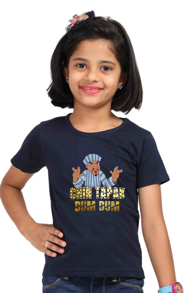 Girl's Chin Tapak Dum Dum art pattern regular fit with a light color T-Shirt