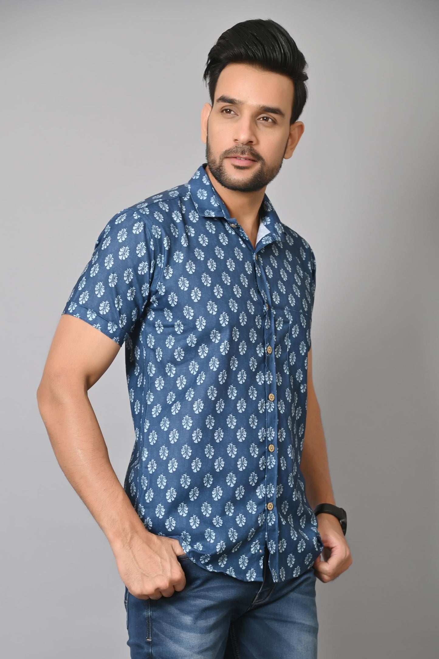 Gasperity Cotton Printed Half Sleeves Mens Casual Shirt