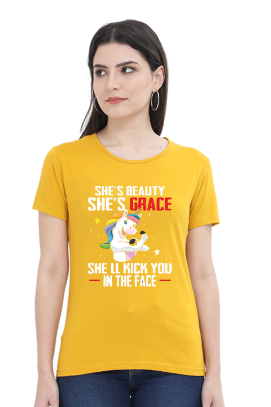 Printed premium quality digital art beauty and grace yellow color Women T-Shirt