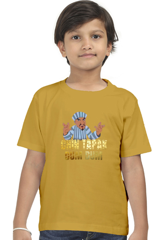 Boy's Chin Tapak Dum Dum art pattern regular fit with a single color T-Shirt