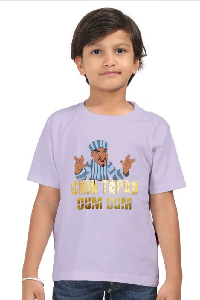 Boy's Chin Tapak Dum Dum art pattern regular fit with a light color T-Shirt