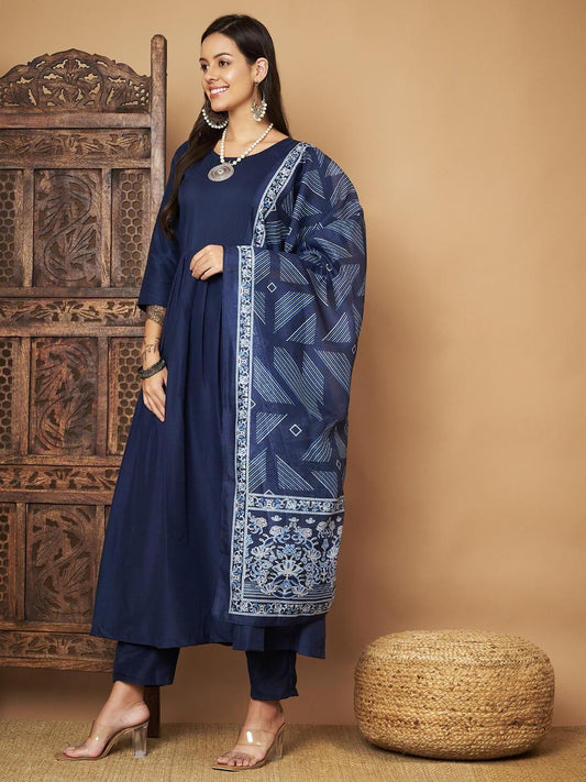 Women Anarkali Kurta with Pants Floral Print Dupatta