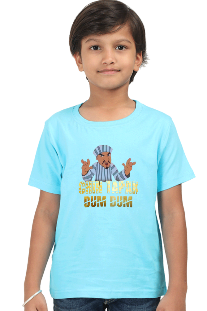 Boy's Chin Tapak Dum Dum art pattern regular fit with a single color T-Shirt