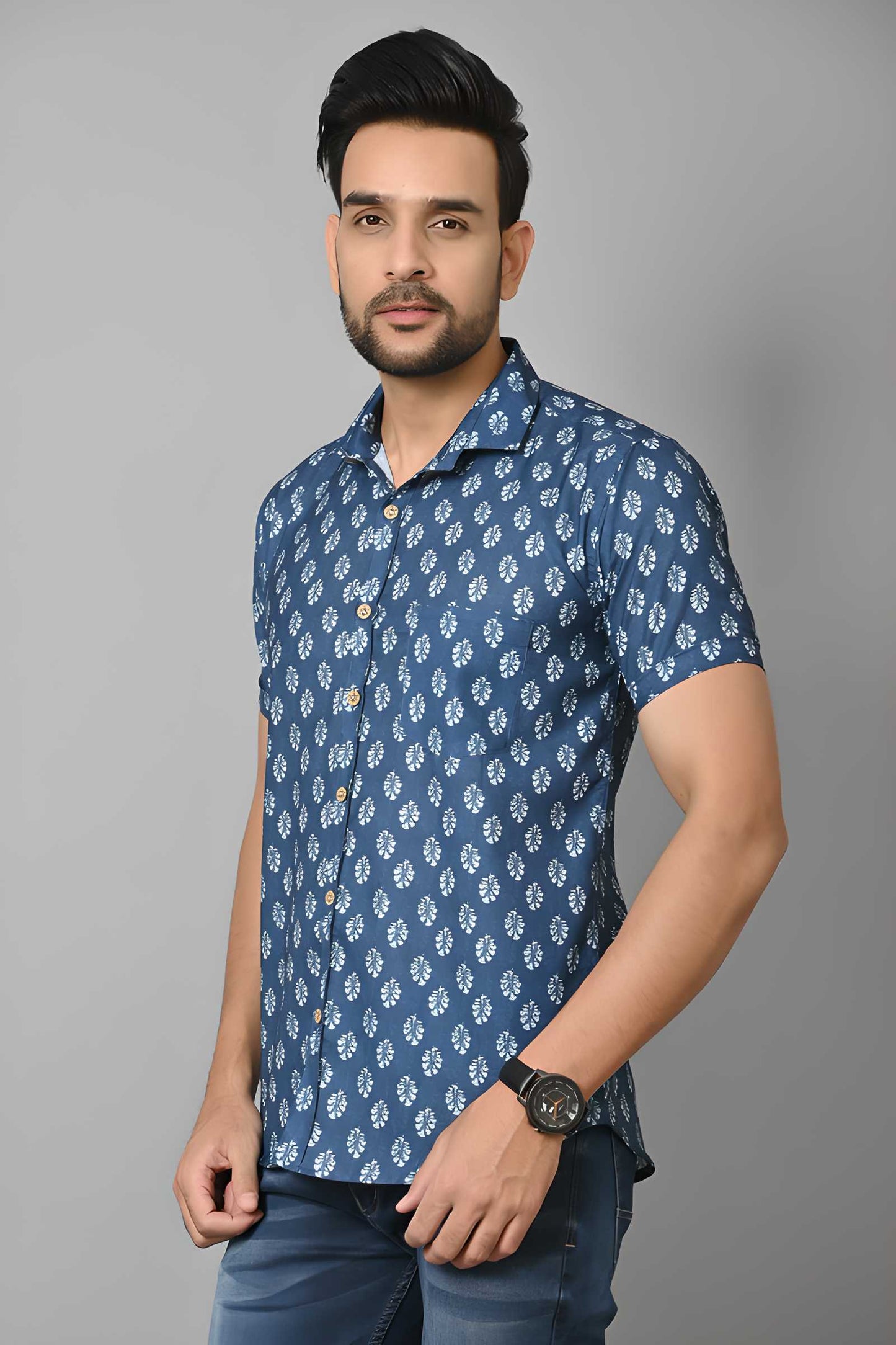 Gasperity Cotton Printed Half Sleeves Mens Casual Shirt