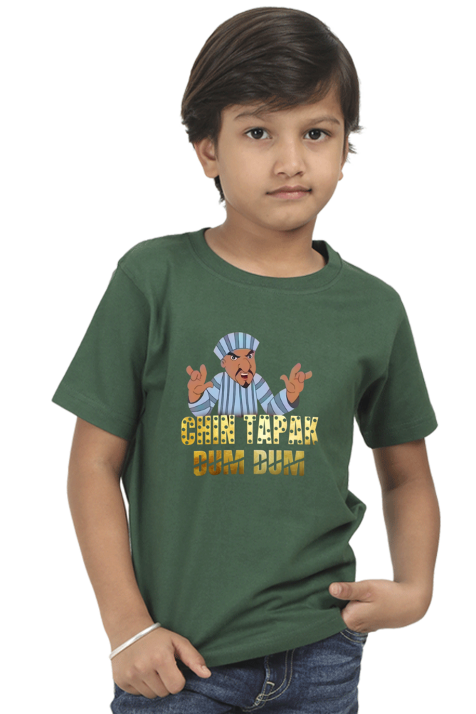 Boy's Chin Tapak Dum Dum art pattern regular fit with a single color T-Shirt