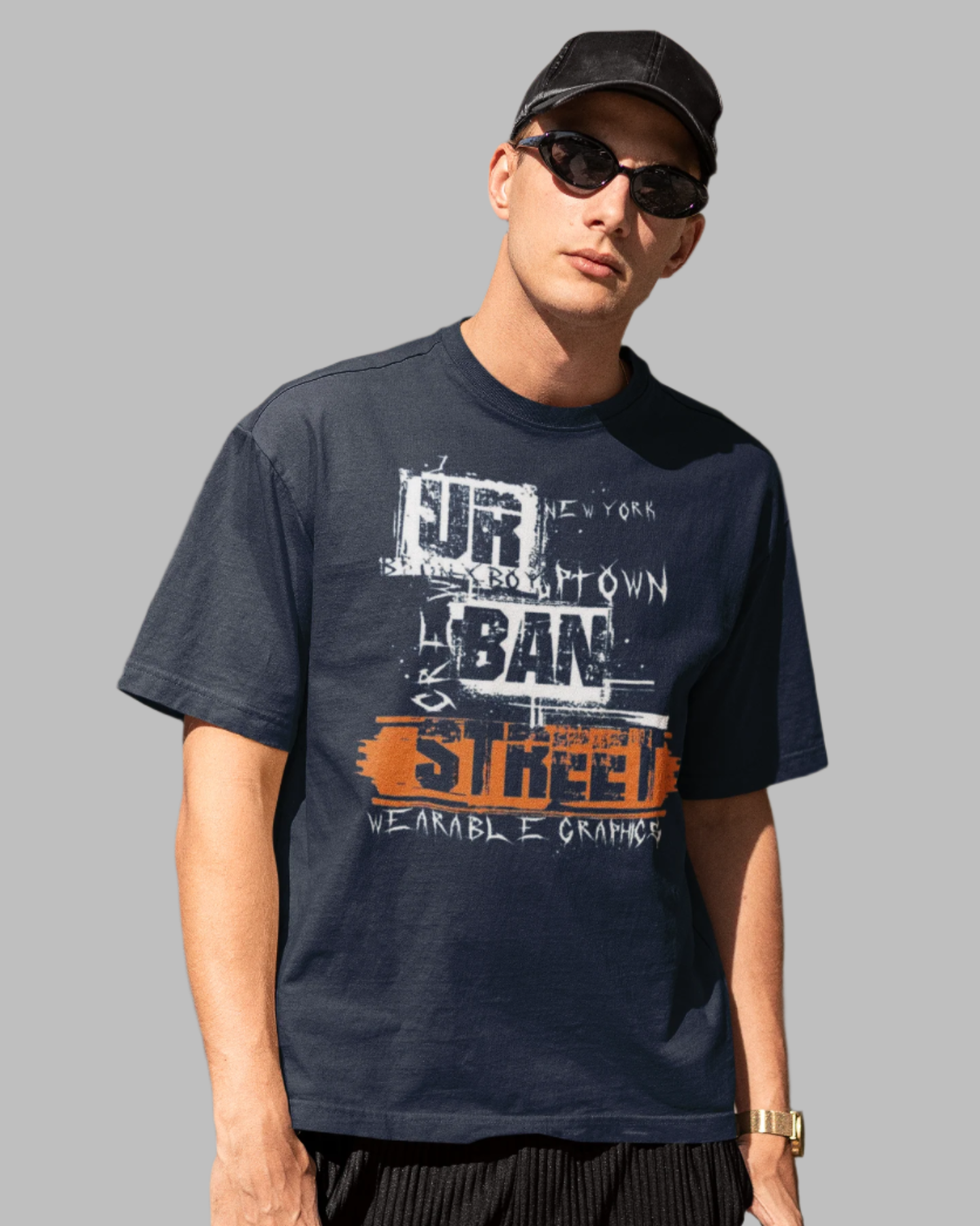 Men t-shirt pattern with a regular life-style oversized black variant t-shirts