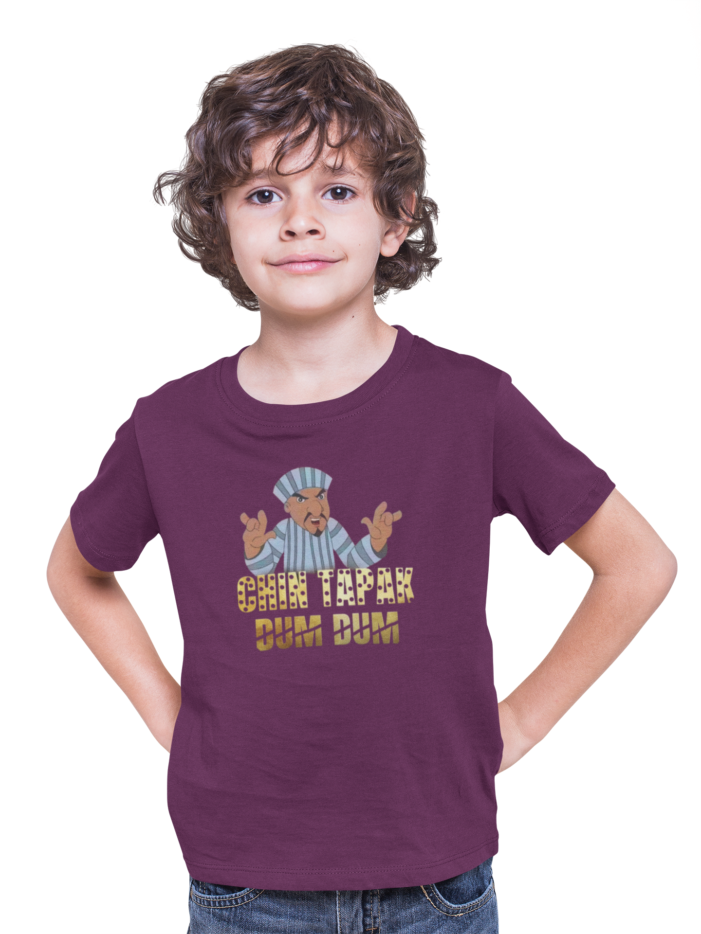 Boy's Chin Tapak Dum Dum art pattern regular fit with a single color T-Shirt