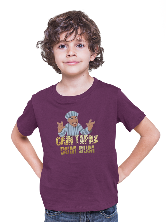 Boy's Chin Tapak Dum Dum art pattern regular fit with a light color T-Shirt