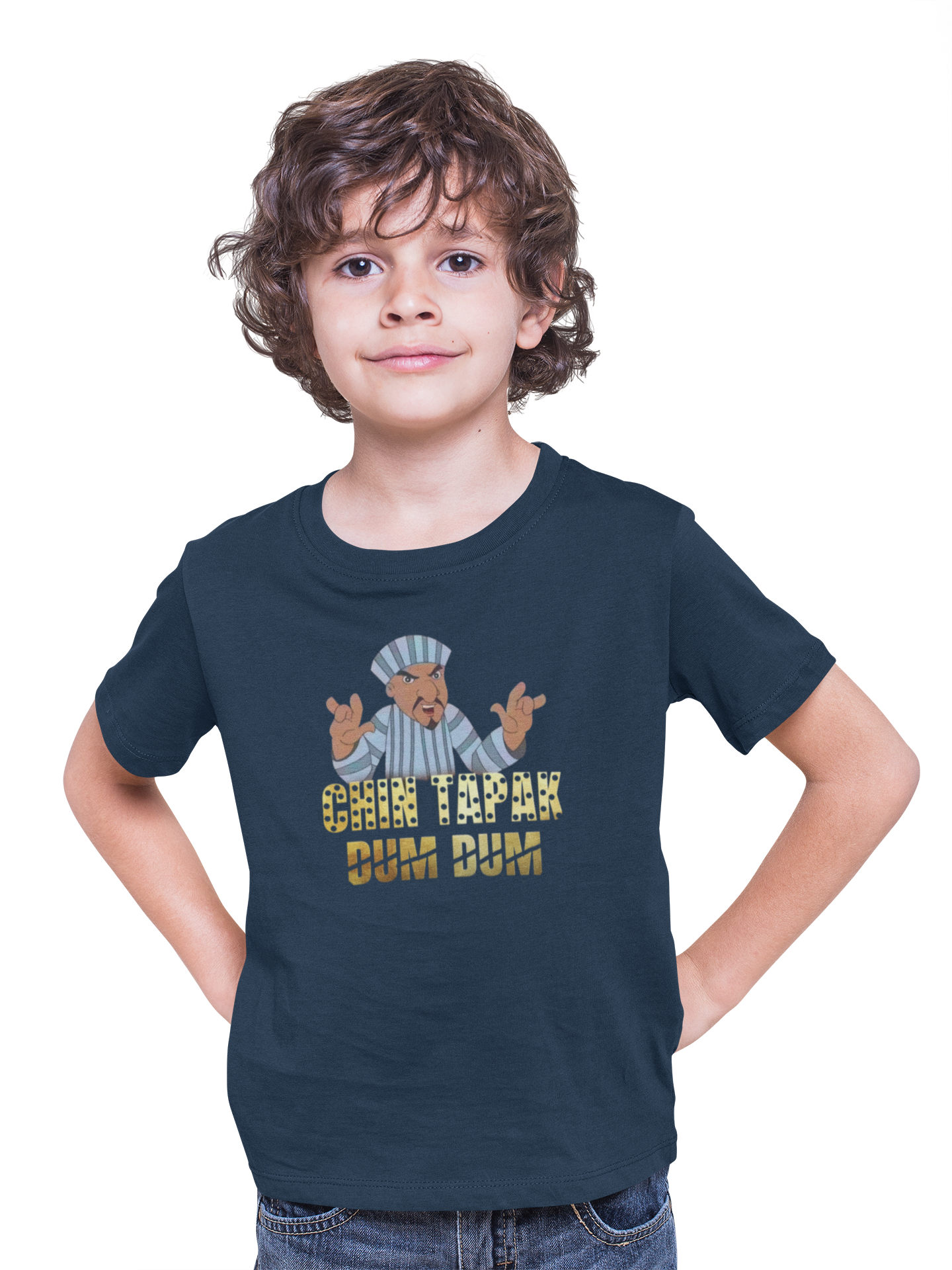 Boy's Chin Tapak Dum Dum art pattern regular fit with a single color T-Shirt