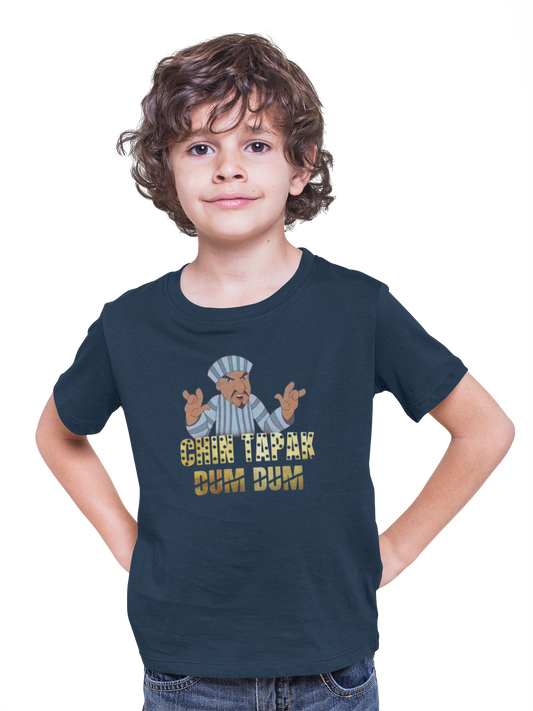 Boy's Chin Tapak Dum Dum art pattern regular fit with a single color T-Shirt